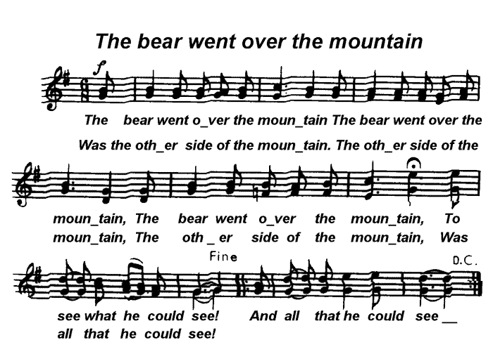 Нотный текст - the bear went over the mountain