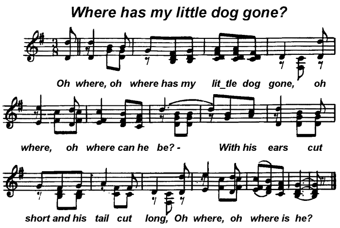 Нотный текст - where has my little dog gone?