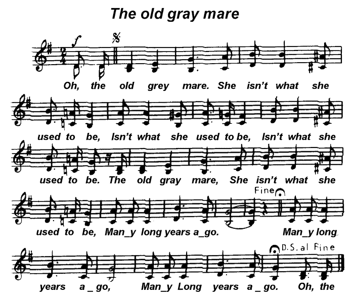 Нотный текст -the old gray mare 